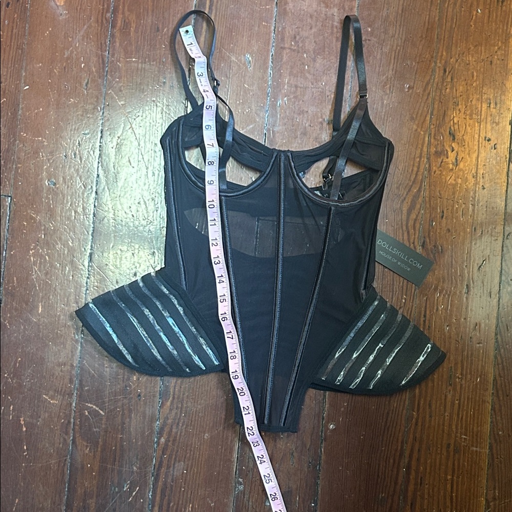 NWT Sheer Black Corset with Space Age Peplum S - Picture 9 of 12